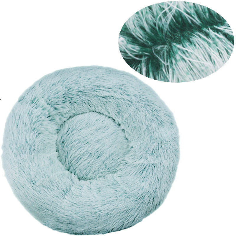 Round long plush nest bed for cats and dogs in Gradient Green