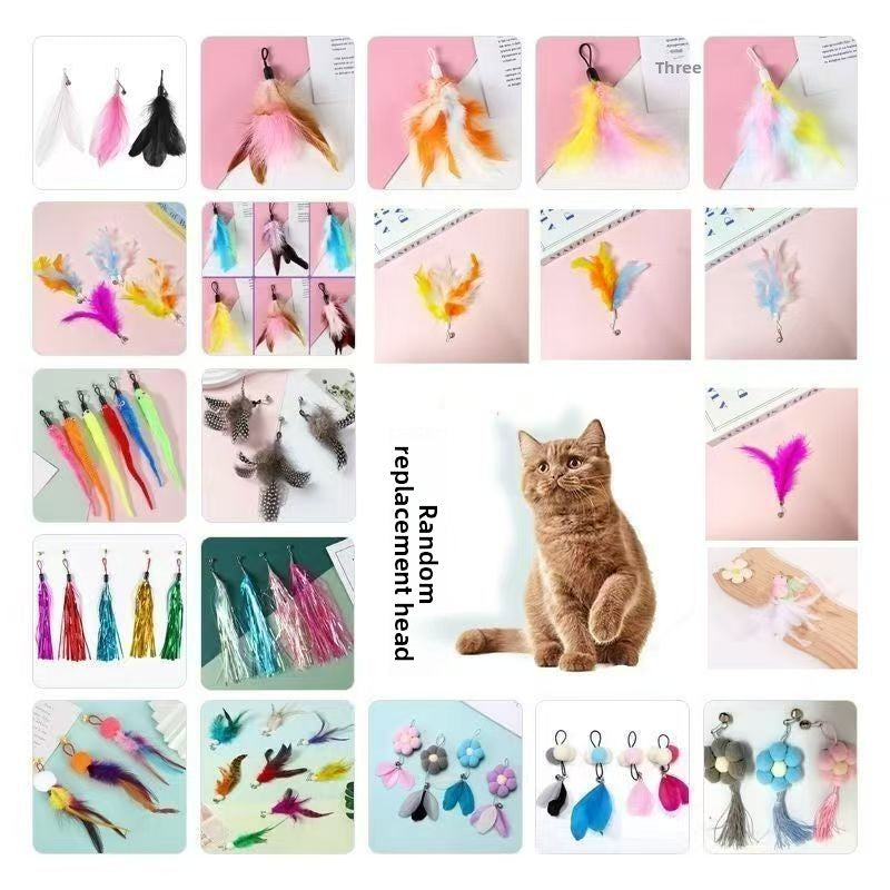 Steel wire teaser stick with feather head for interactive cat play - photo 22