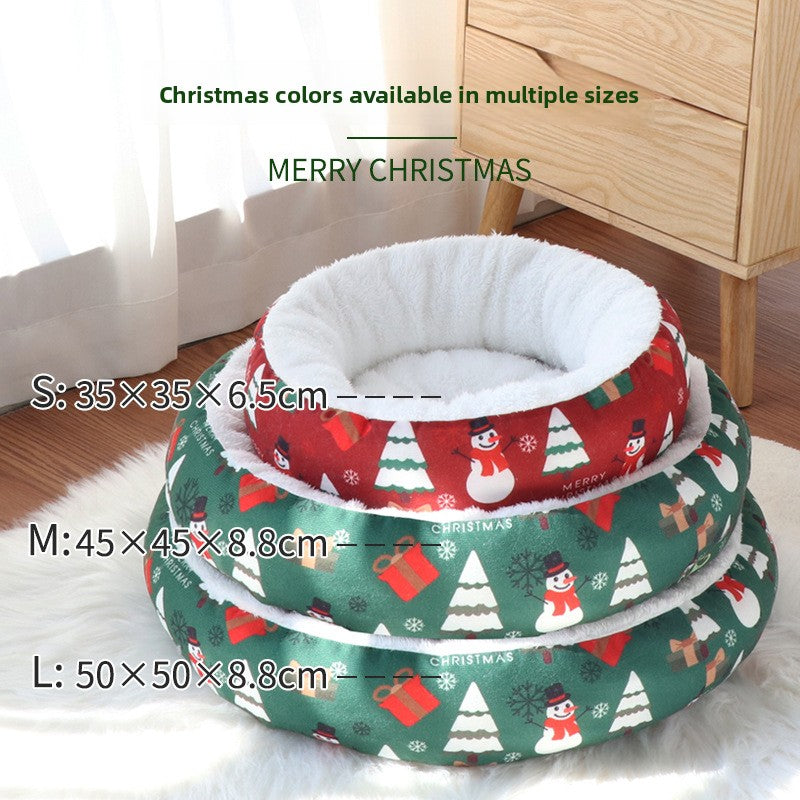Christmas round pet bed for cats and small dogs