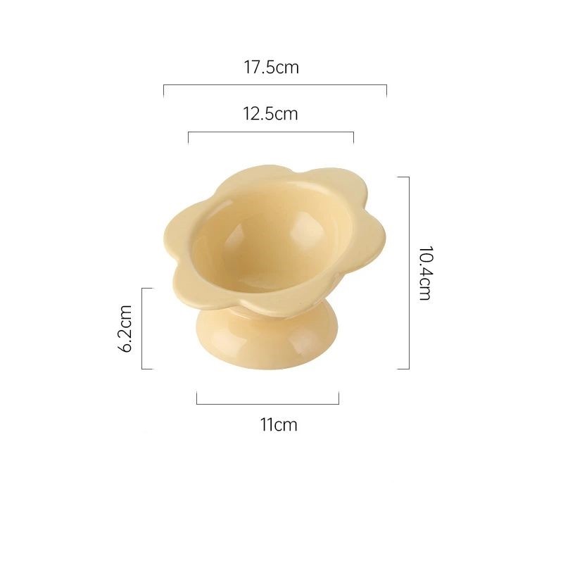 Pink glazed ceramic cat feeding bowl with wide base, view 7