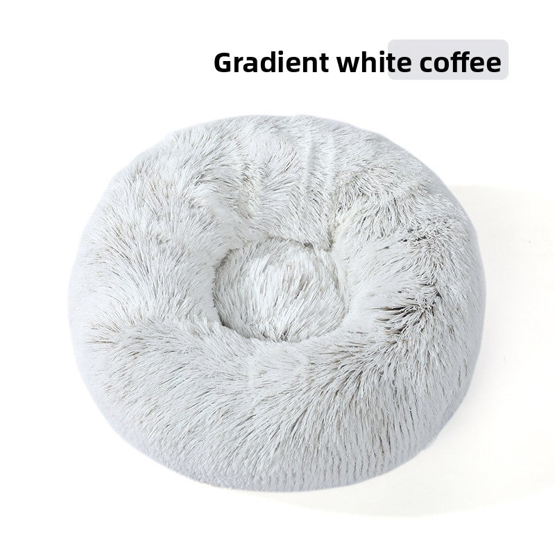 Plush round padded dog and cat bed in Gradient White Coffee