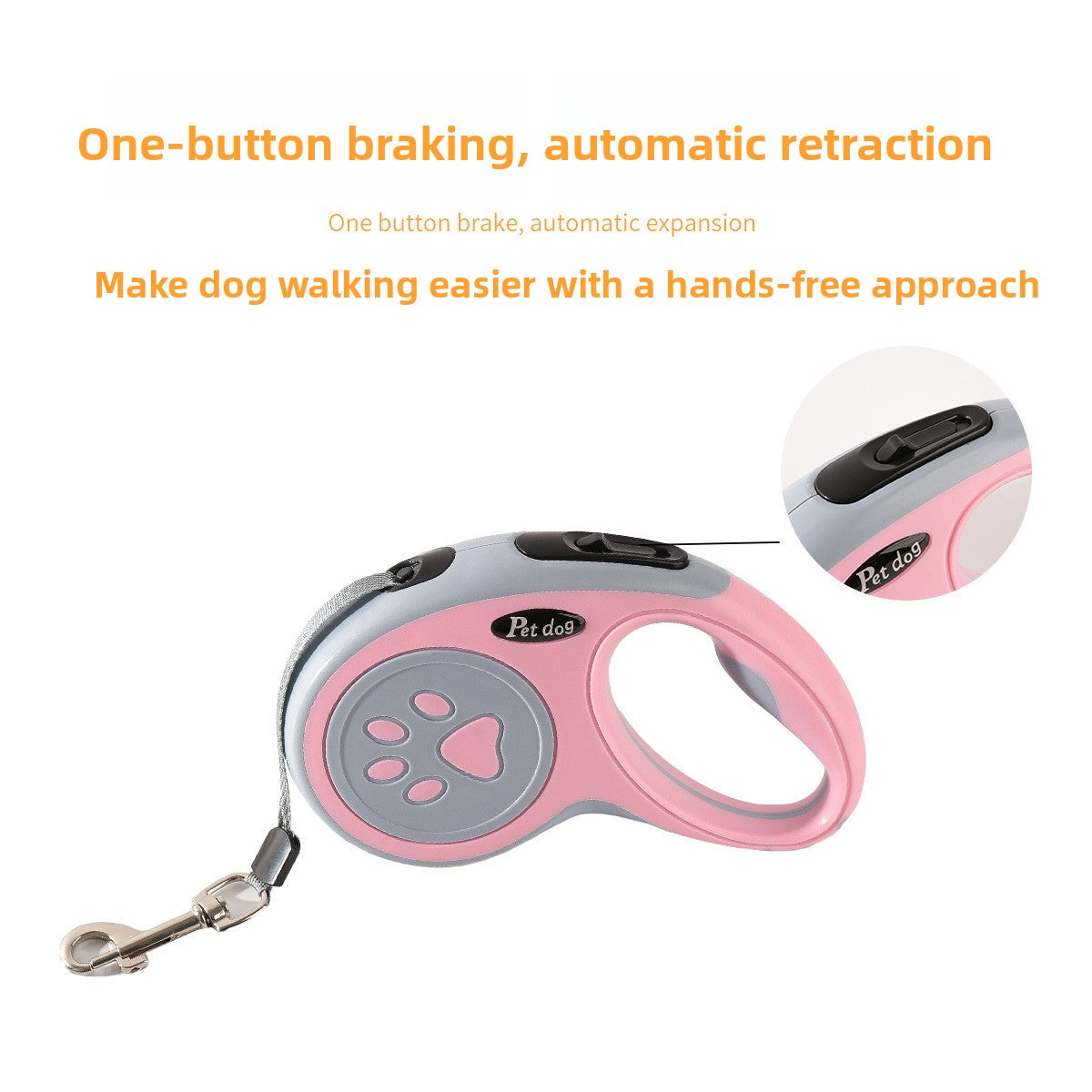 Retractable dog lead with ergonomic handle, available from Pet Royale UK