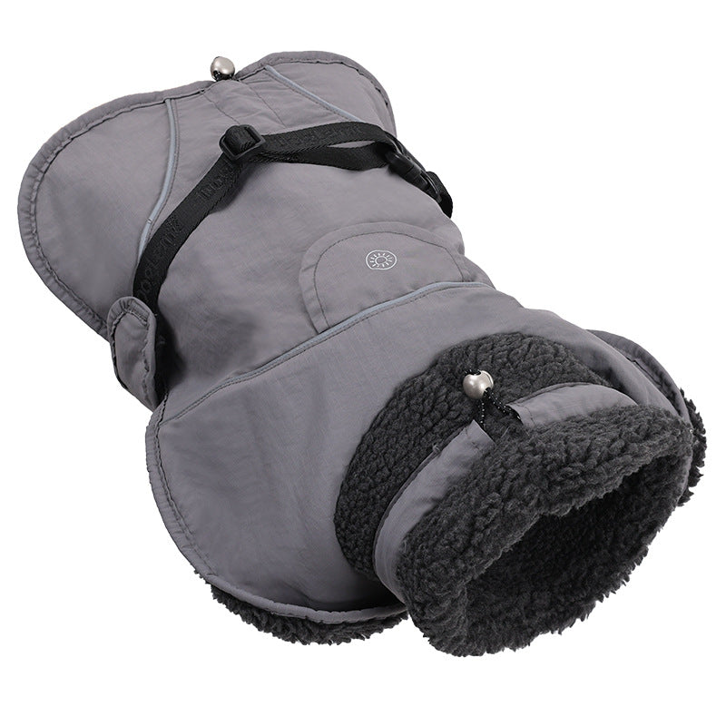 Lightweight warm dog winter coat in Grey, material detail