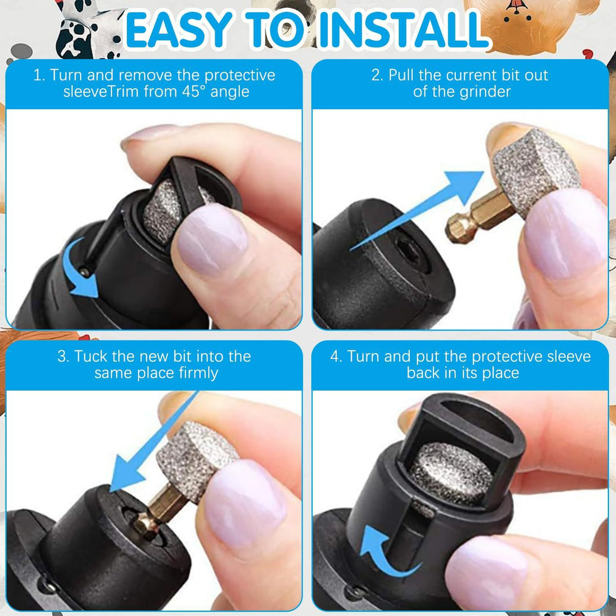 Dust-Free Pet Nail Grinder with LED Light, USB Rechargeable 2-Speed