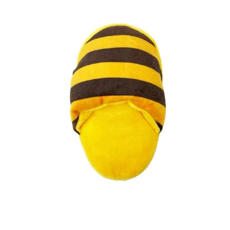 Plush squeaky slipper dog toy for chewing and play, view 6