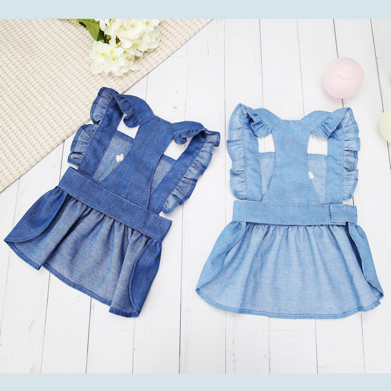 Embroidered cotton denim dress for small dogs, available in 2 colours, image 2