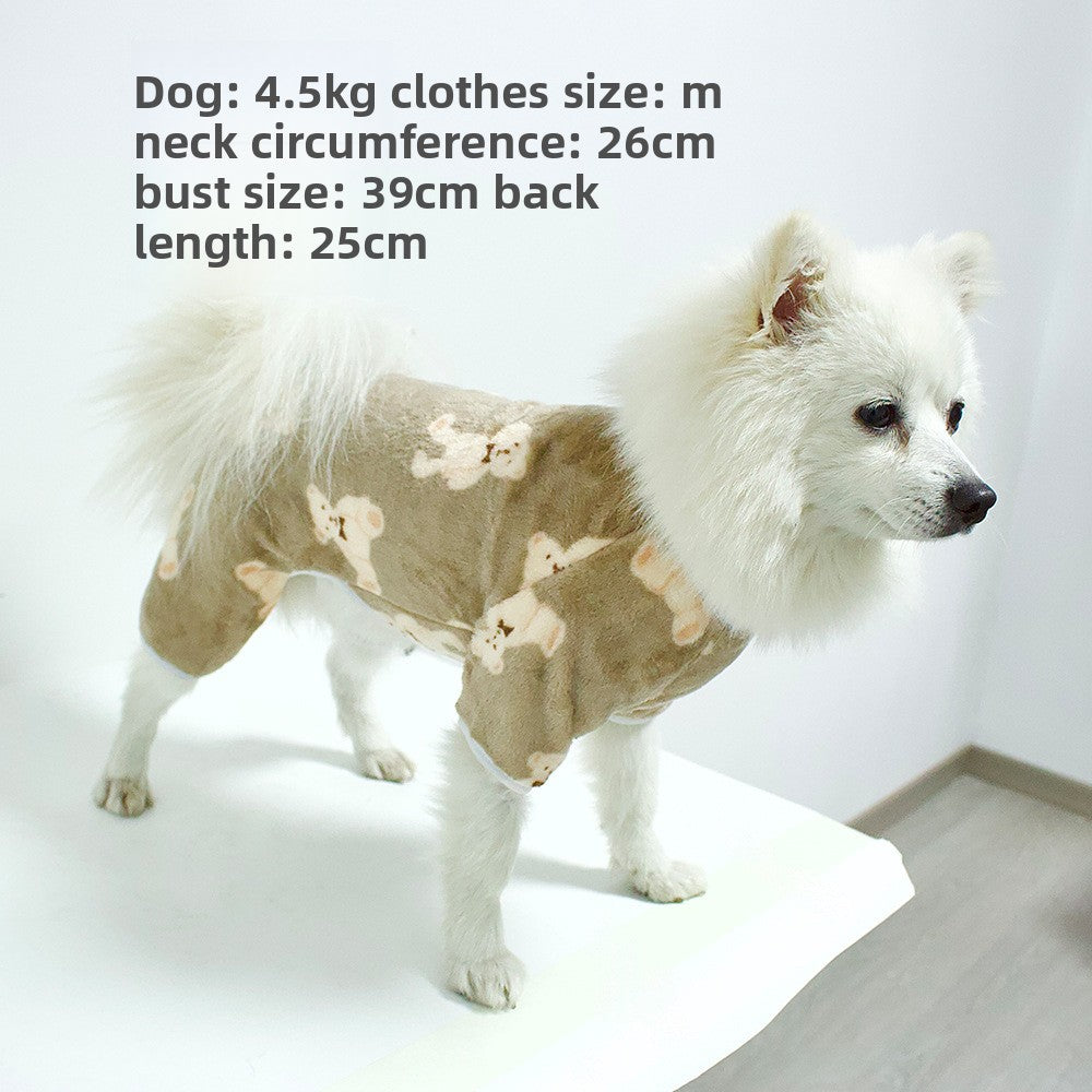 Flannel bear hoodie onesie for dogs and cats in White, front view