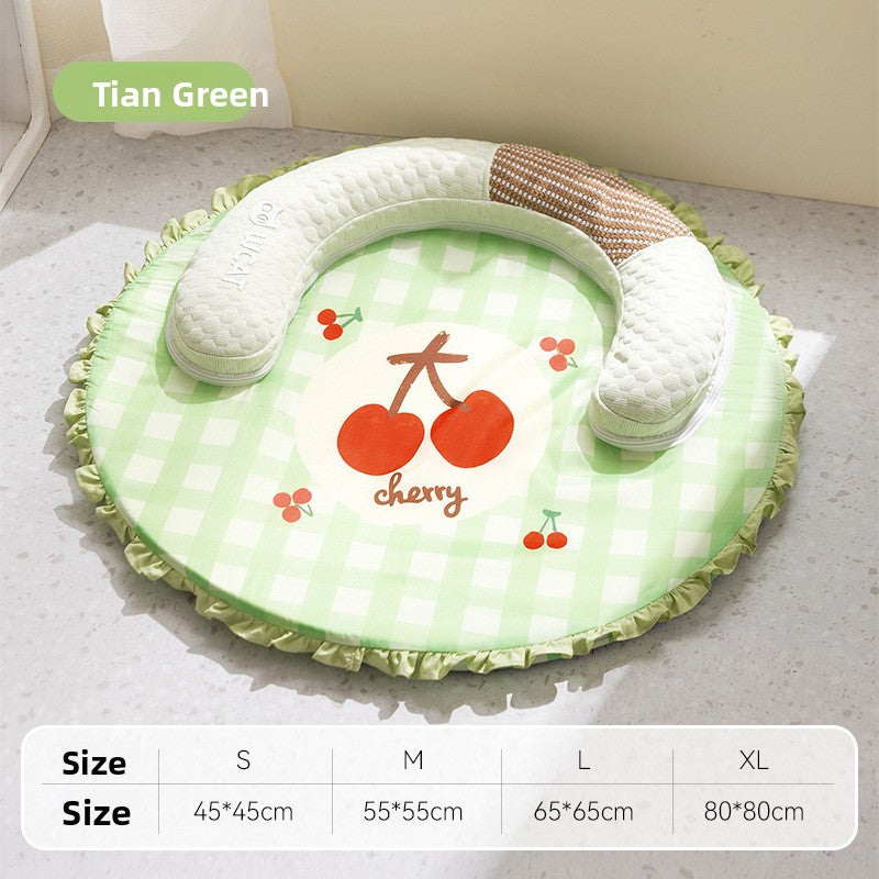 Detachable open pet bed with matching pillow in a cute print pattern, photo 59