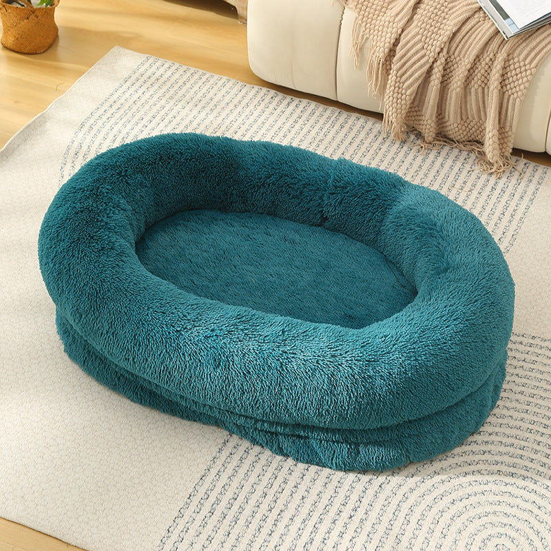 Raised edge cotton dog bed with curved sides and soft cushion, photo 61