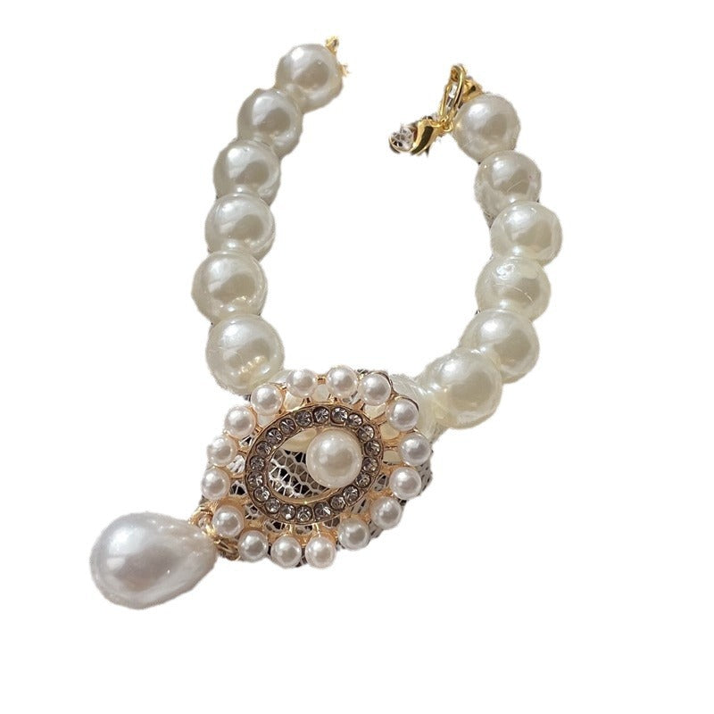 Double layer vintage pearl collar with gemstone flowers, product image 5