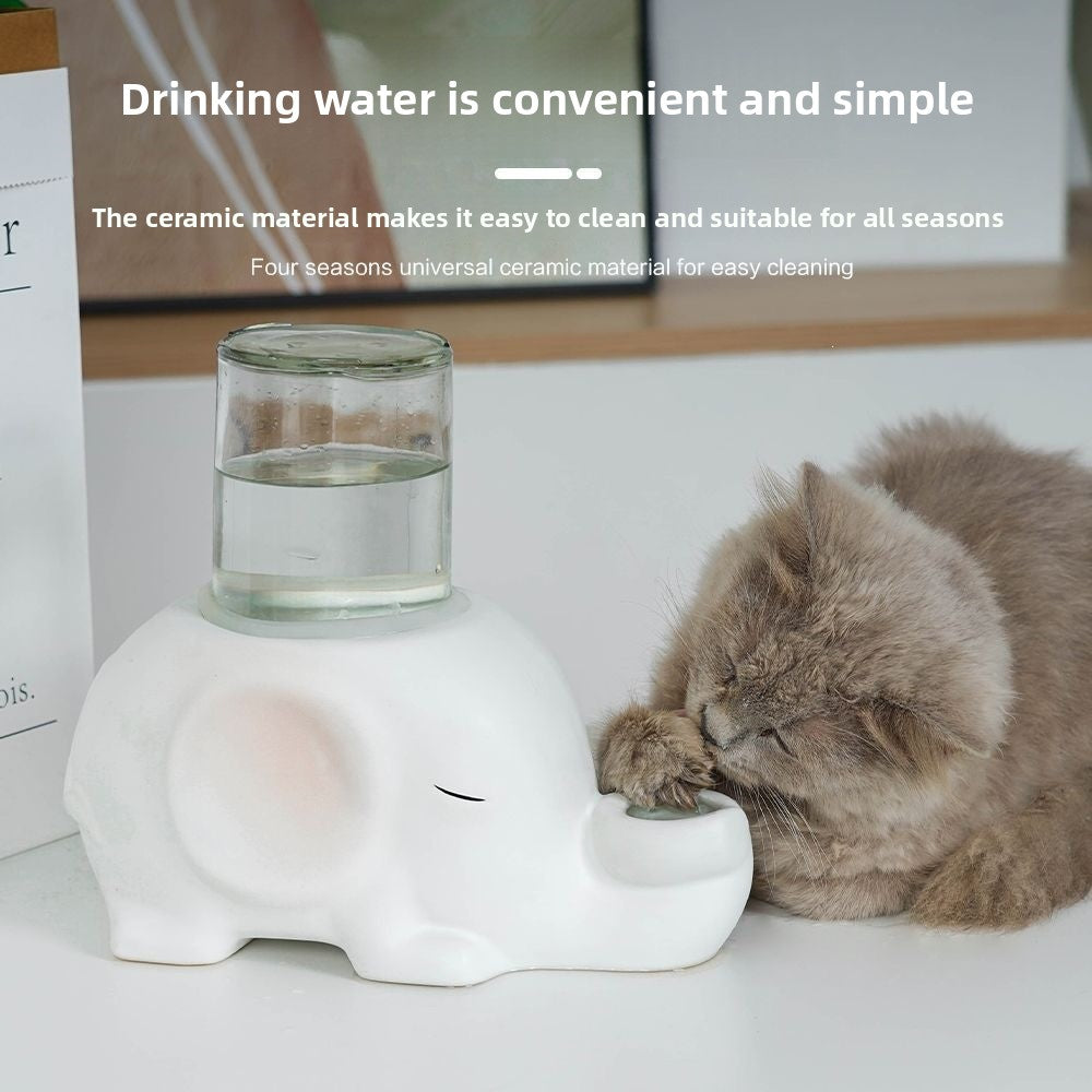 Ceramic Pet Water Dispenser Bowl with Glass Bottle and Anti-Tip Base for Cats