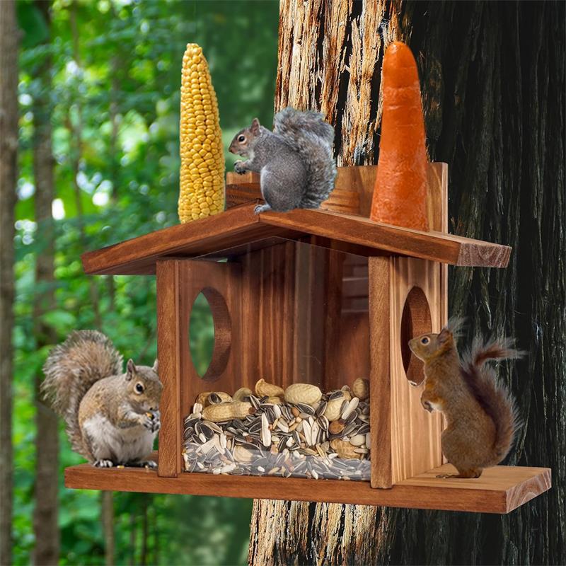 Wooden Squirrel Feeder Outdoor Garden Bird Feeder Ornaments