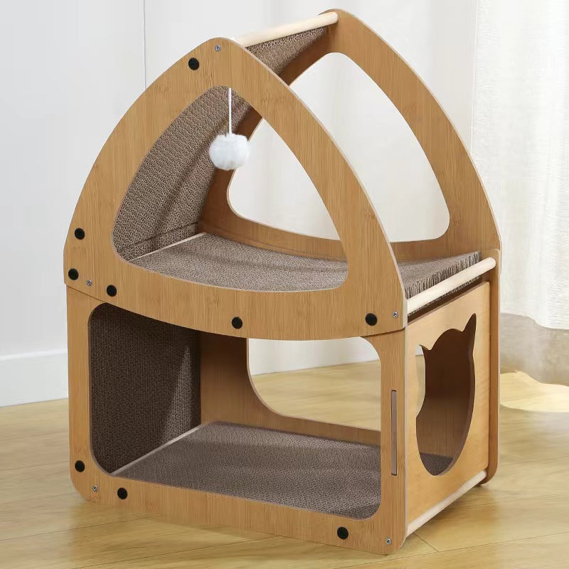 Corrugated cardboard cat scratcher rocking lounge with mat, photo 15 of 29