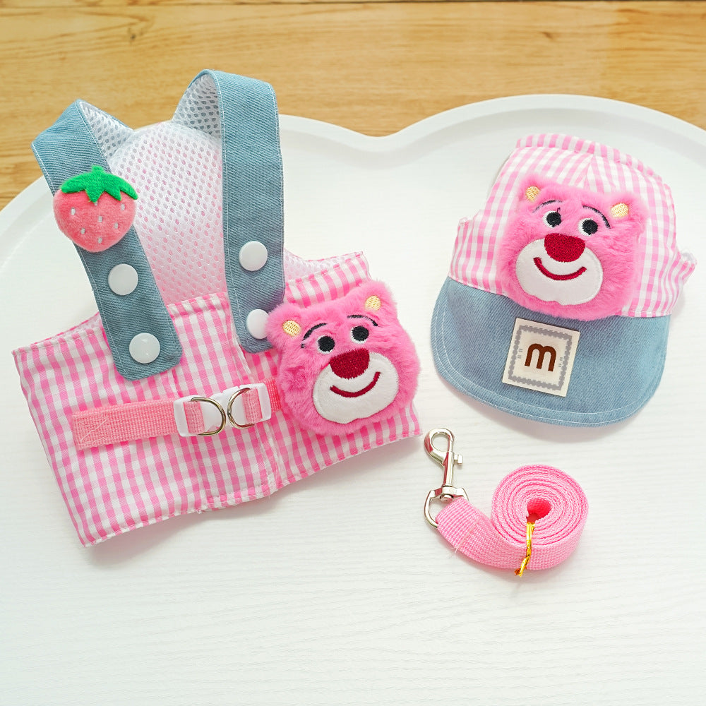 Cotton plaid harness and lead set with matching hat for cats, view 38