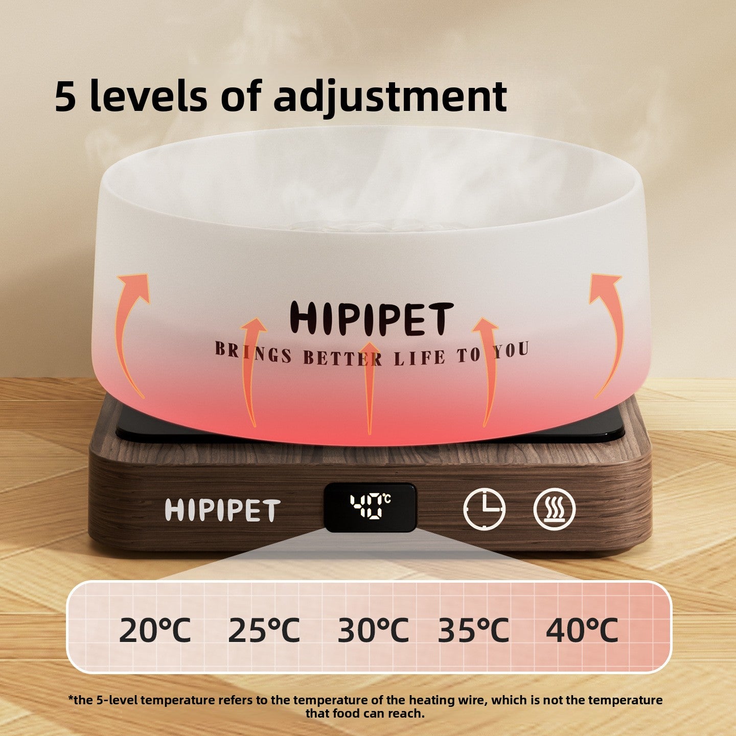 Heated pet water bowl with wooden base, photo 2 of 5