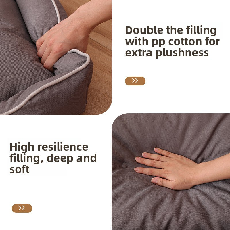 Waterproof 600D Oxford dog bed with summer mat, close-up detail view