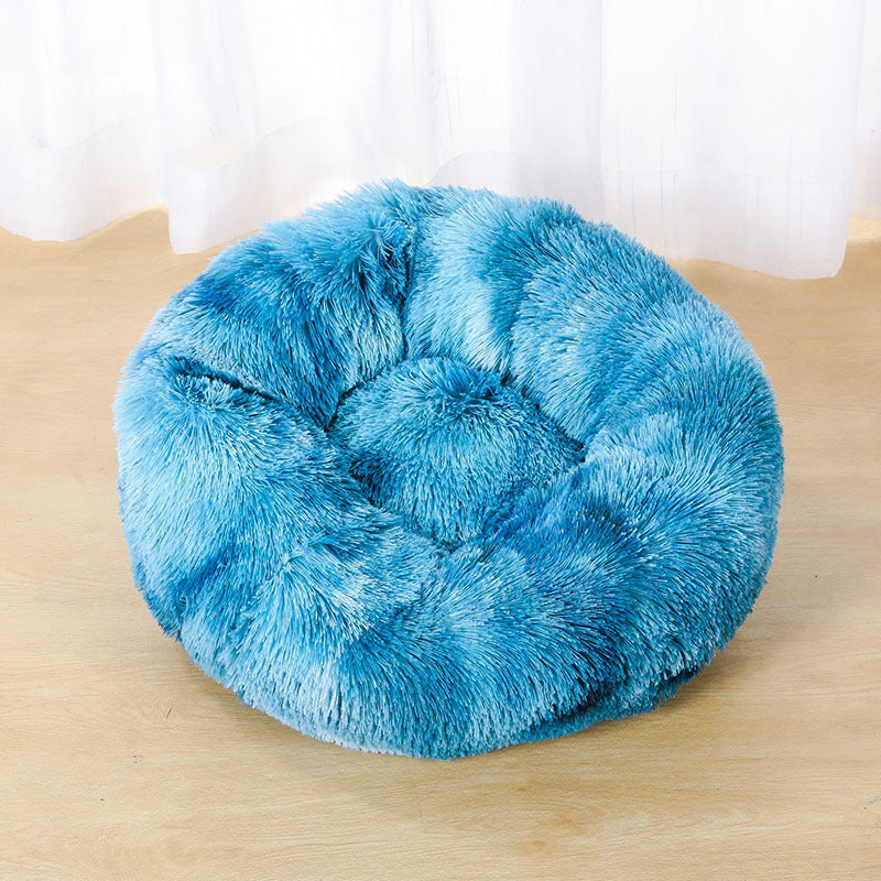 Tie Dye Round Plush Pet Bed for Cats and Small Dogs