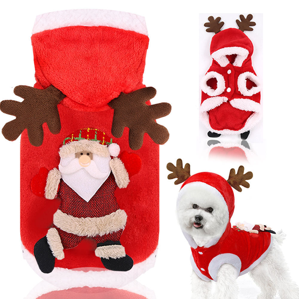 Flannel Christmas antler hooded pet costume in Green Tree Antlers, side view
