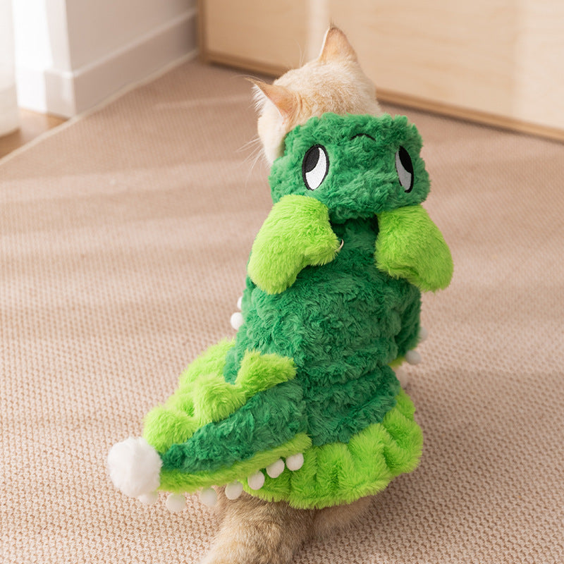 Faux fur dinosaur costume for dogs and cats, available in 2 colours, image 1