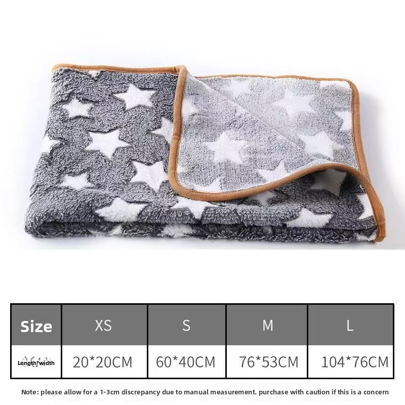 Small coral fleece pet mat in Navy Small Star, close-up detail view