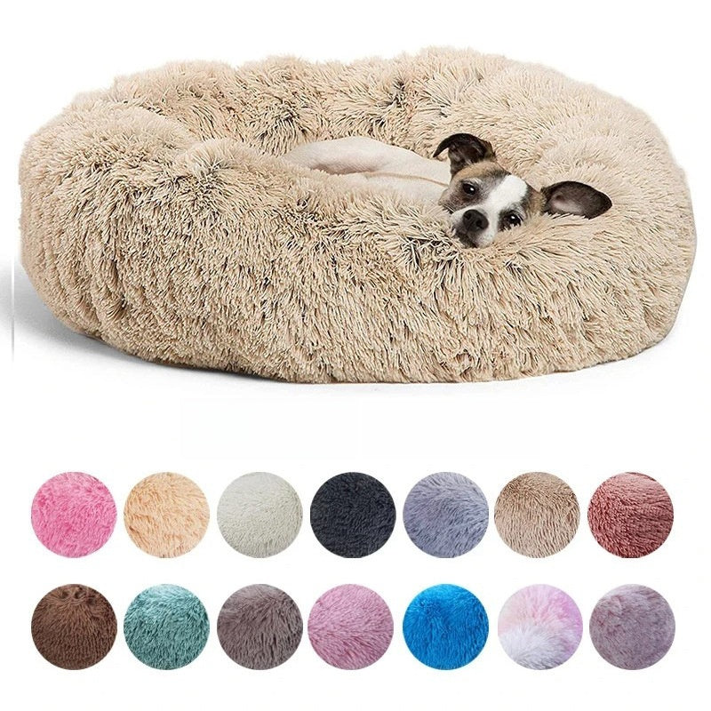 Round long plush donut pet bed for cats, photo 5 of 80