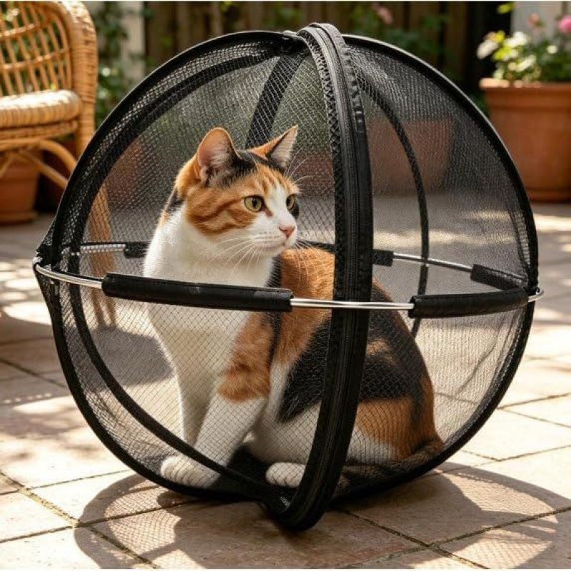 Foldable rolling mesh cat playpen ball in black