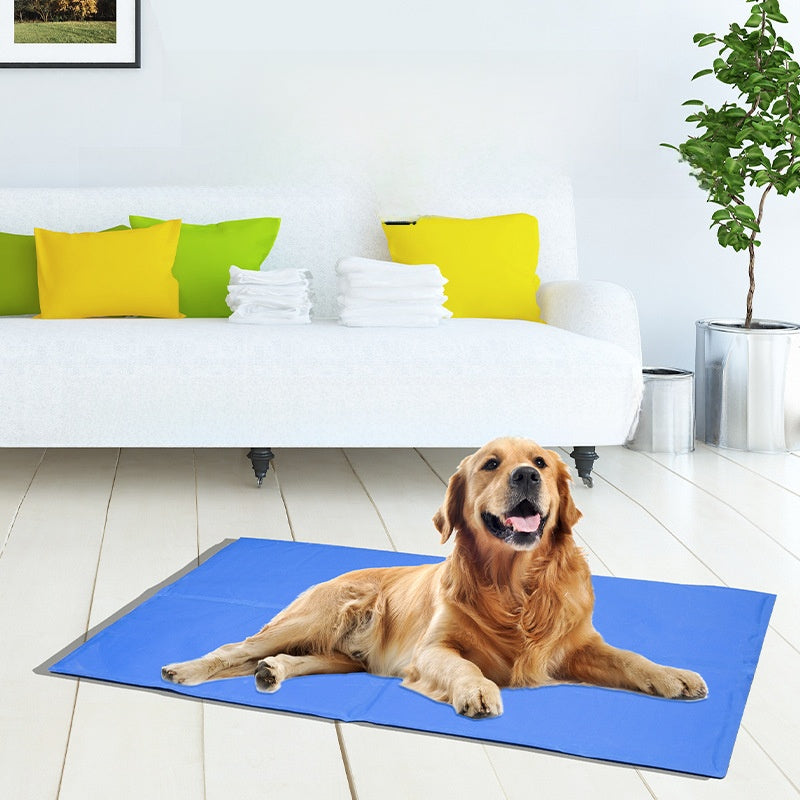 Blue gel-infused pet cooling pad with polyester cover