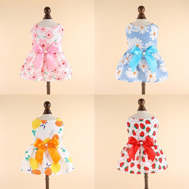 Bow print strap dress for small dogs and cats, available in 4 styles, image 1