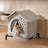 Warm outdoor pet tent with cushion, full product photo