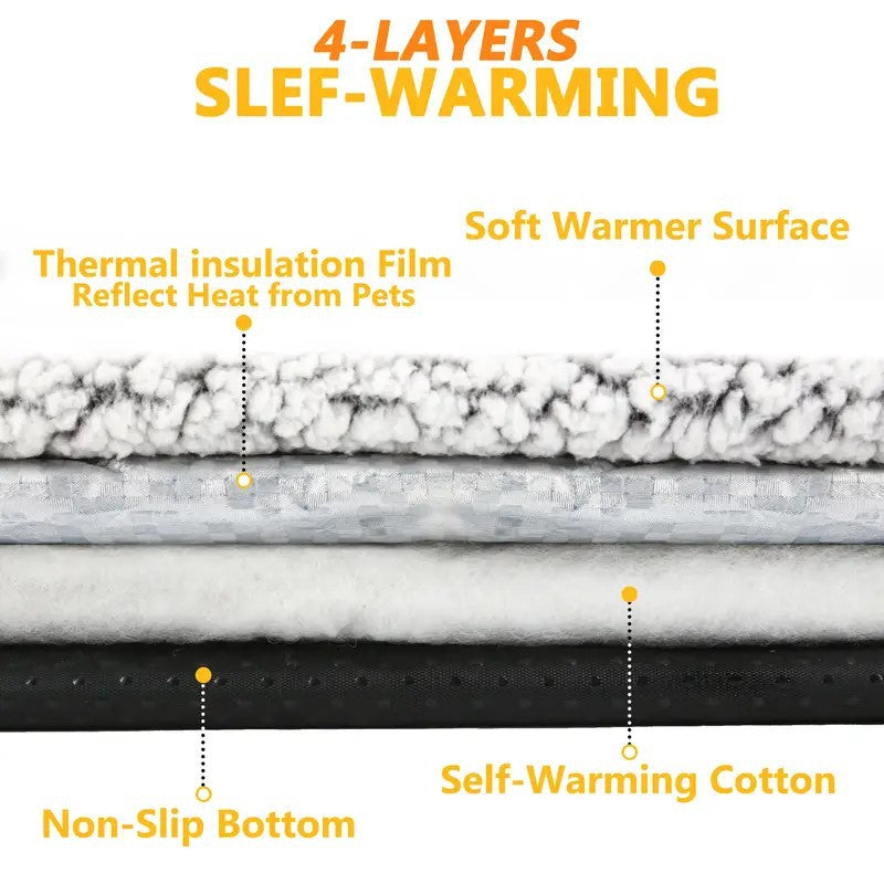 Self-warming pet mat with reflective layer, close-up detail view