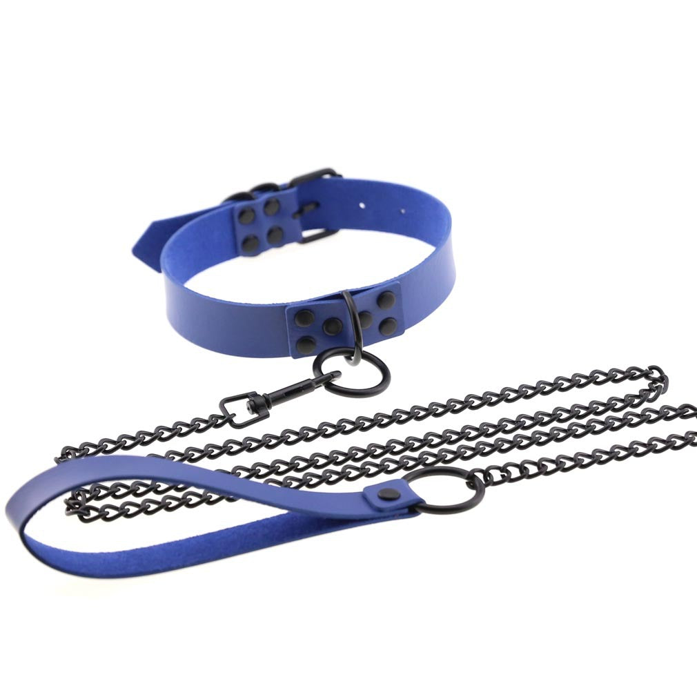 PU leather dog collar and lead set with chain detail, product image 14