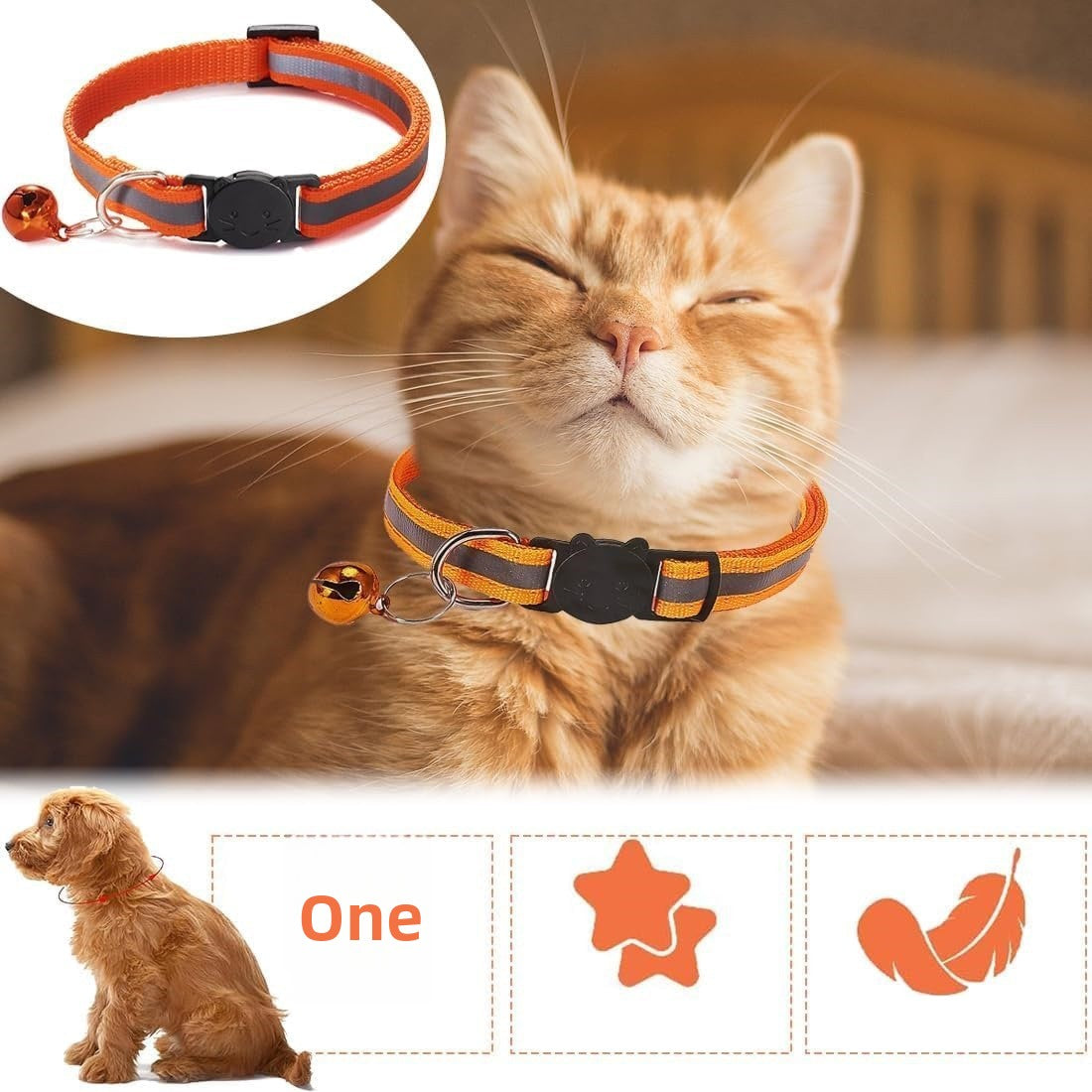 Reflective breakaway cat collar with bell in lake blue, view 4