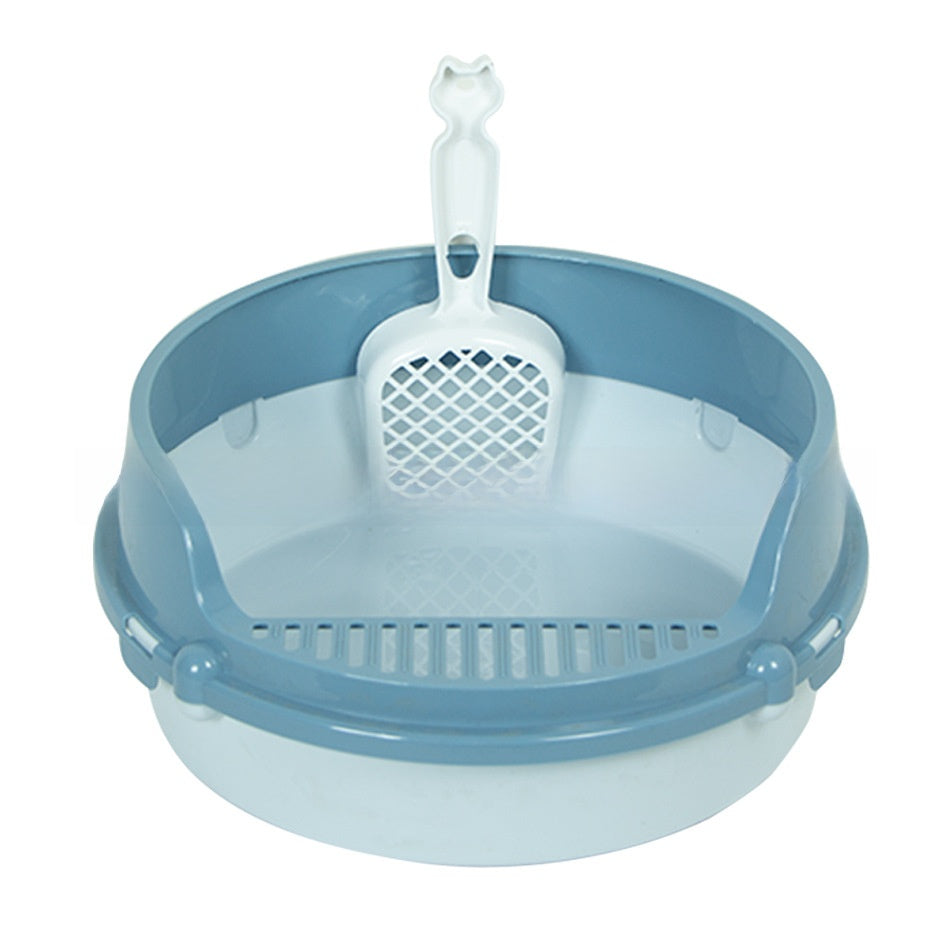 Round Semi-Enclosed Cat Litter Box with Shovel, Scratch Resistant