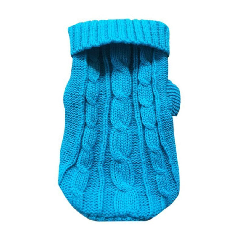 Thick knitted acrylic jumper for dogs and cats in Purple, side view