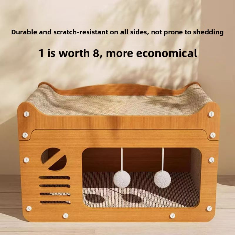Double layer corrugated cardboard cat scratcher house and lounger, photo 3