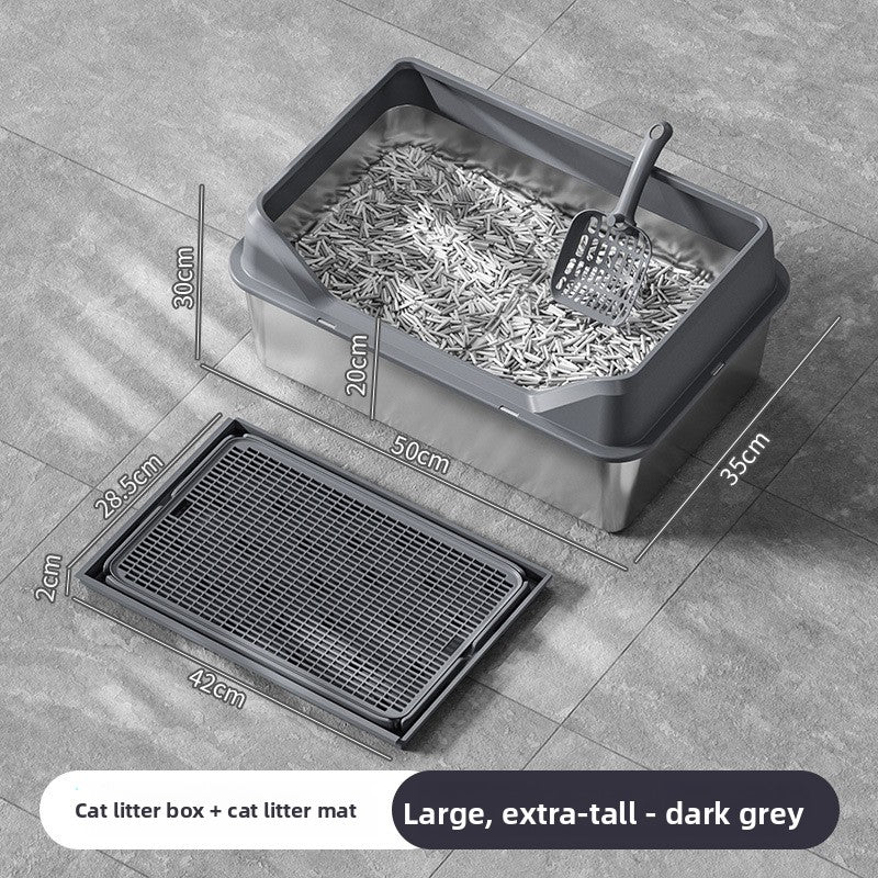 Extra Large Stainless Steel Cat Litter Box with Anti-Splash Cover