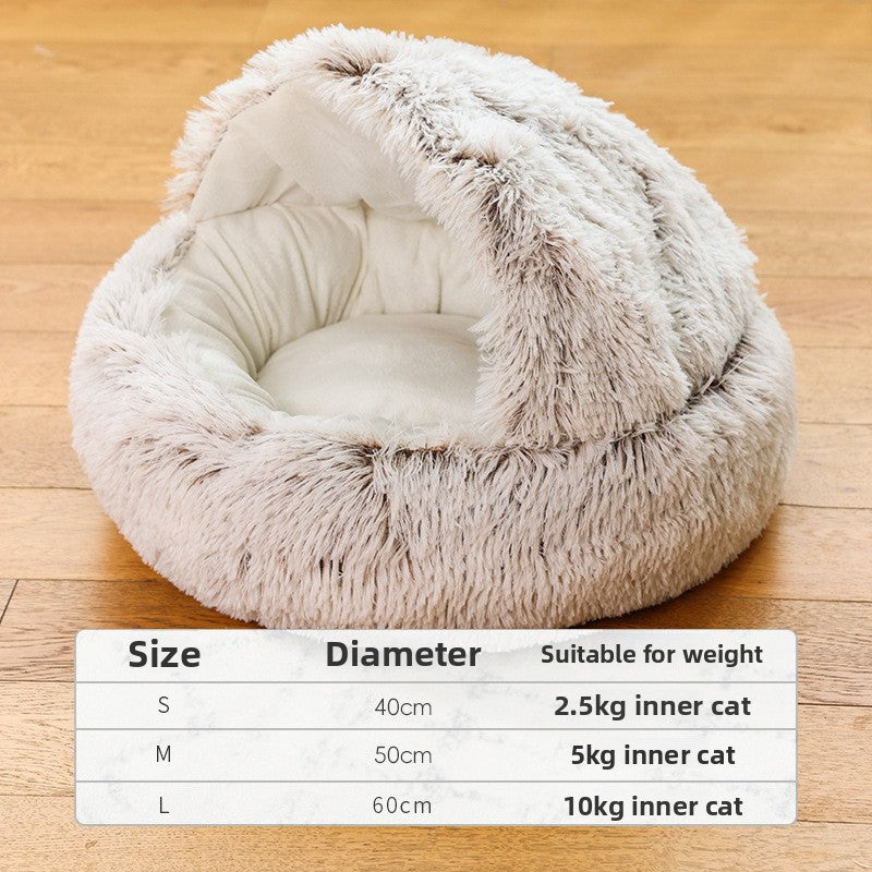 Half-covered crystal velvet cat bed in sakura pink