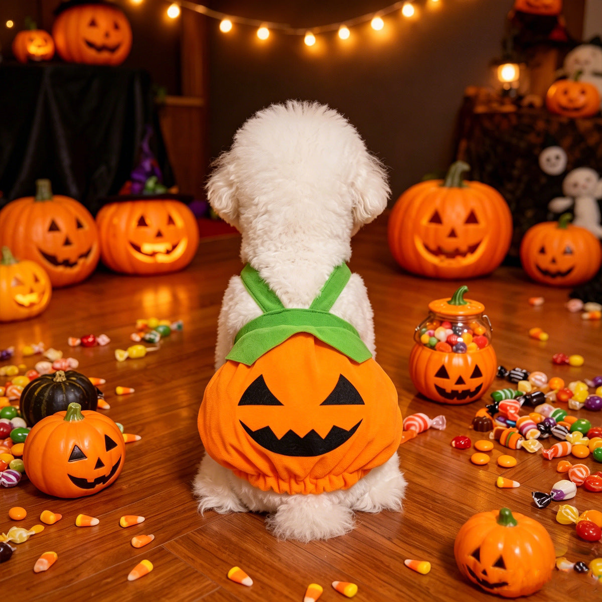 Orange pumpkin harness dress costume for dogs and cats, in Orange, image 3