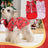 Christmas padded dog vest with reflective trim in Red, front view