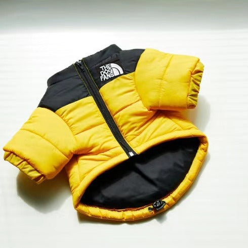 Windproof water-resistant padded jacket for large dogs in Black, close-up detail