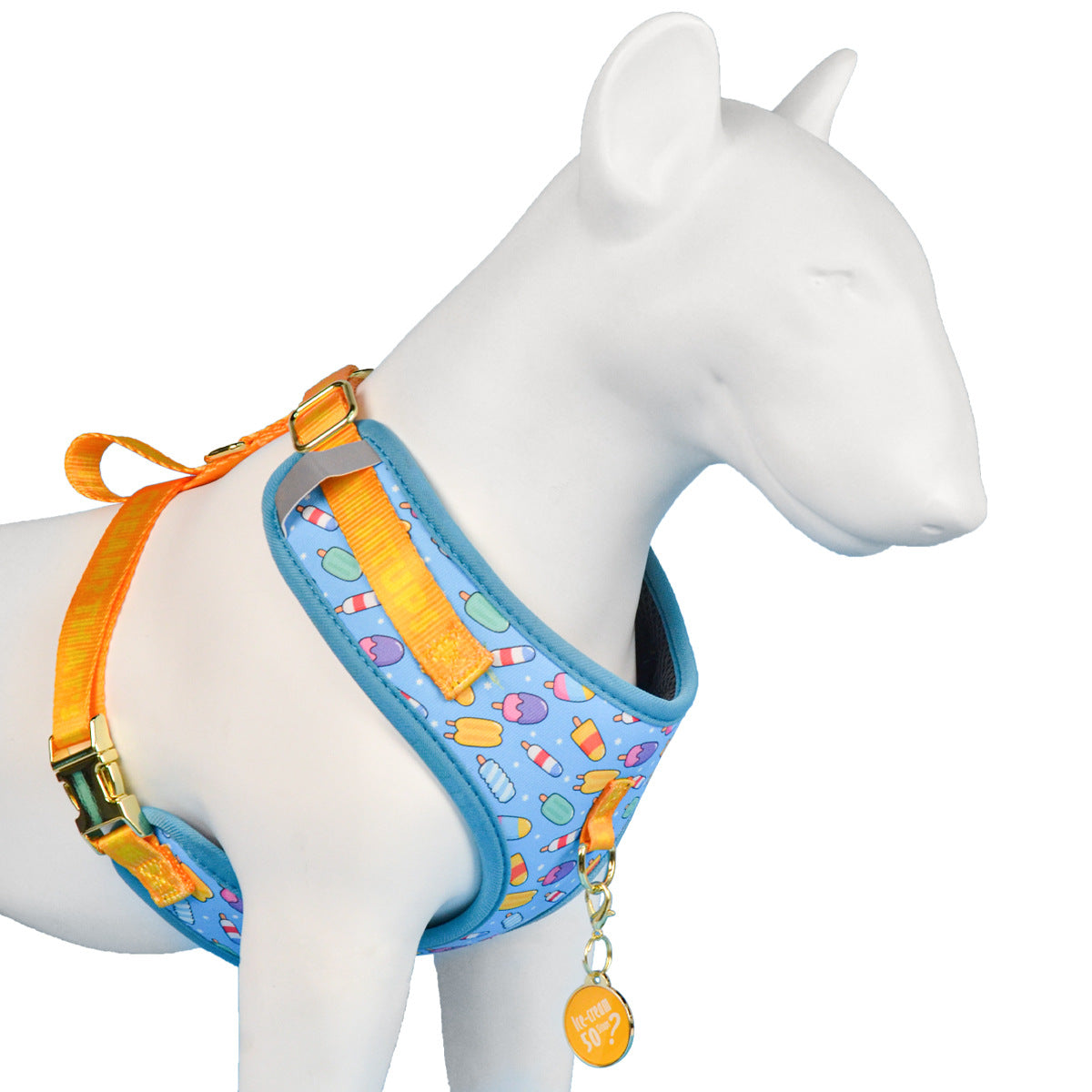 Patterned dog harness with ID tag in purple heart print, product image 5