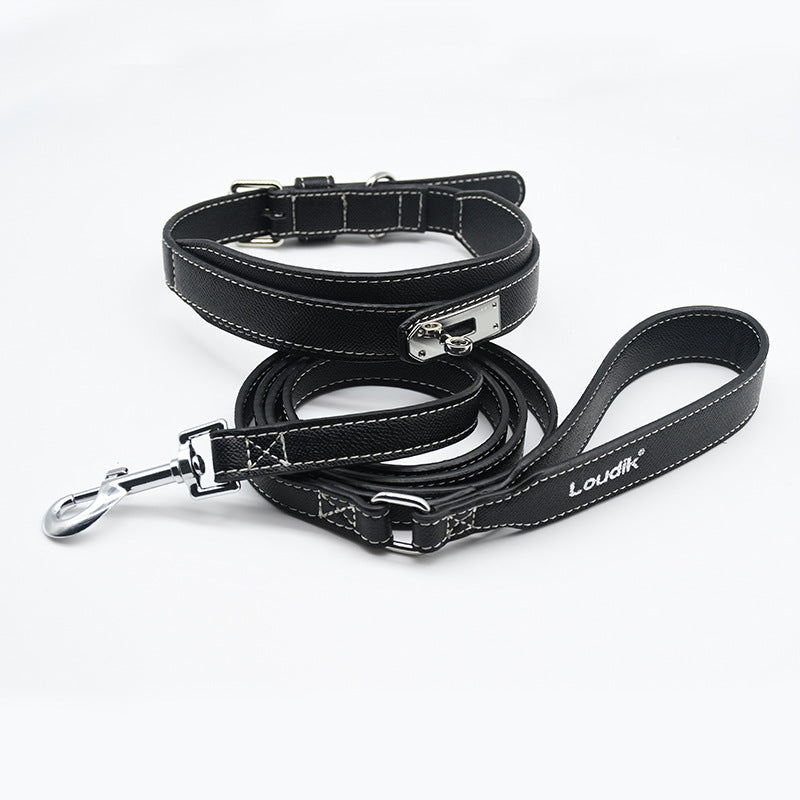PU leather dog collar and lead in apricot with bag holder