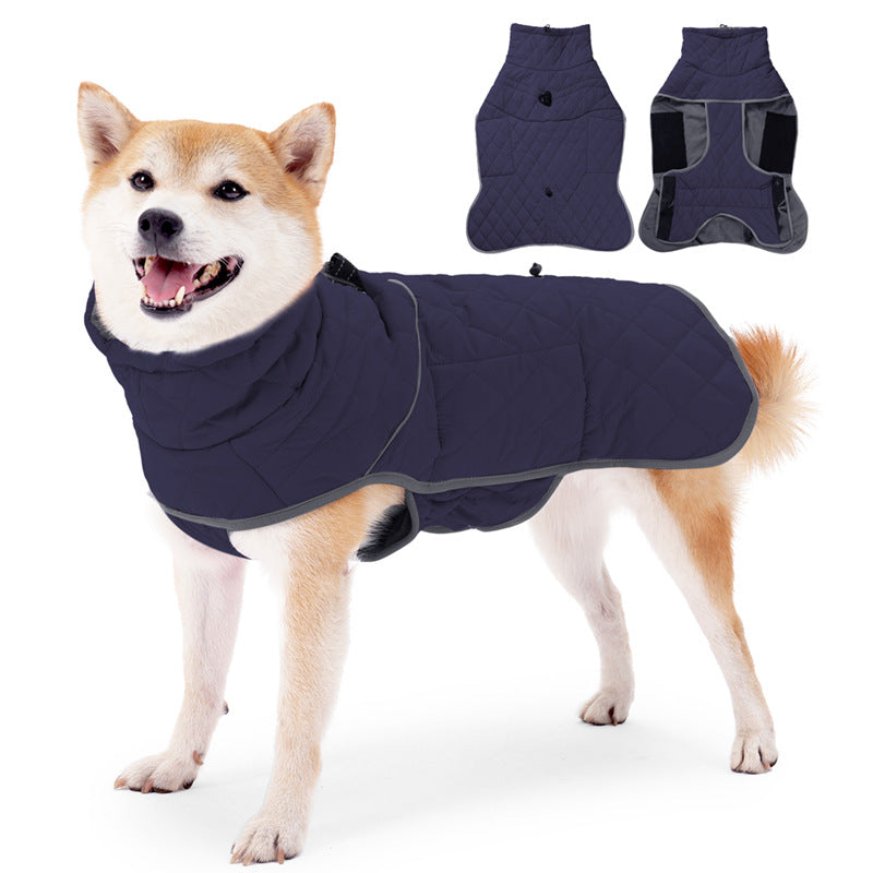 Waterproof padded winter coat for large dogs in Rose Red, close-up detail