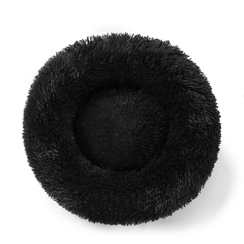 Light grey plush round donut pet bed for cats and dogs, photo 66