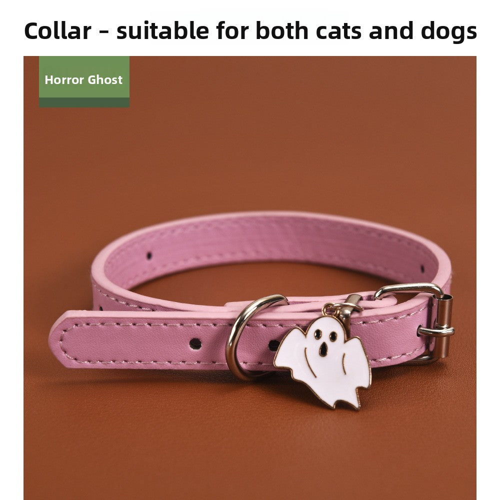 Halloween pumpkin and ghost dog collar, main product photo
