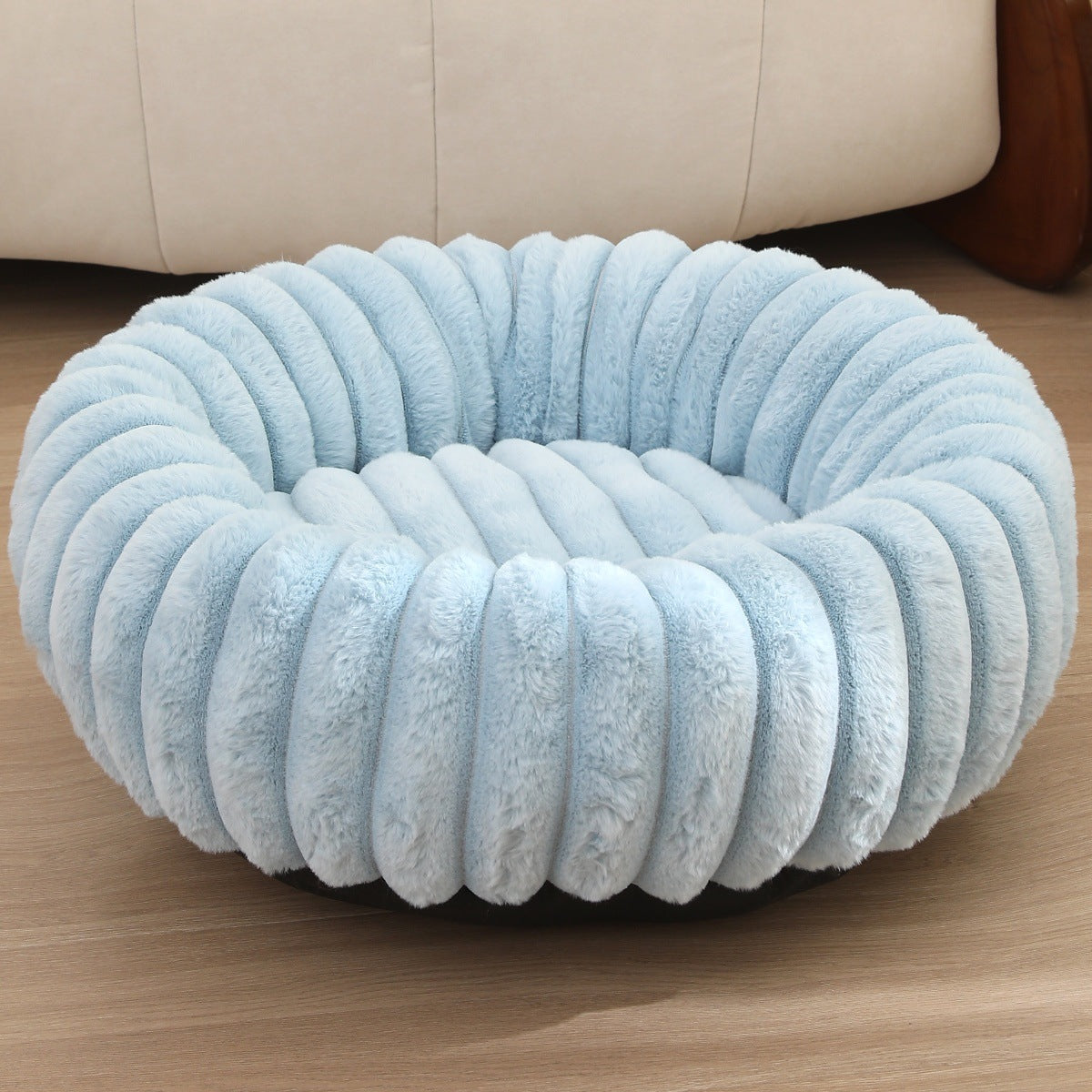 Plush round faux fur pet nest for cats, photo 78 of 80