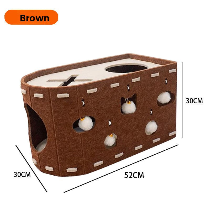 Beige double layer felt cat bed and scratching board, view 7