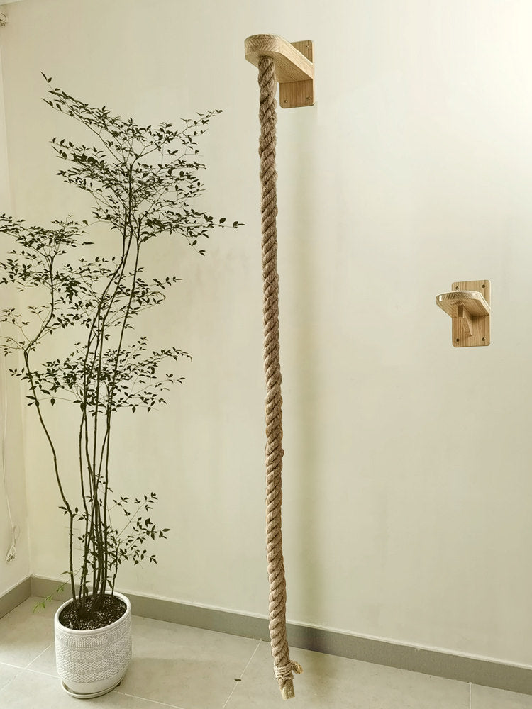 Walnut wall-mounted cat climbing and scratching set with rope