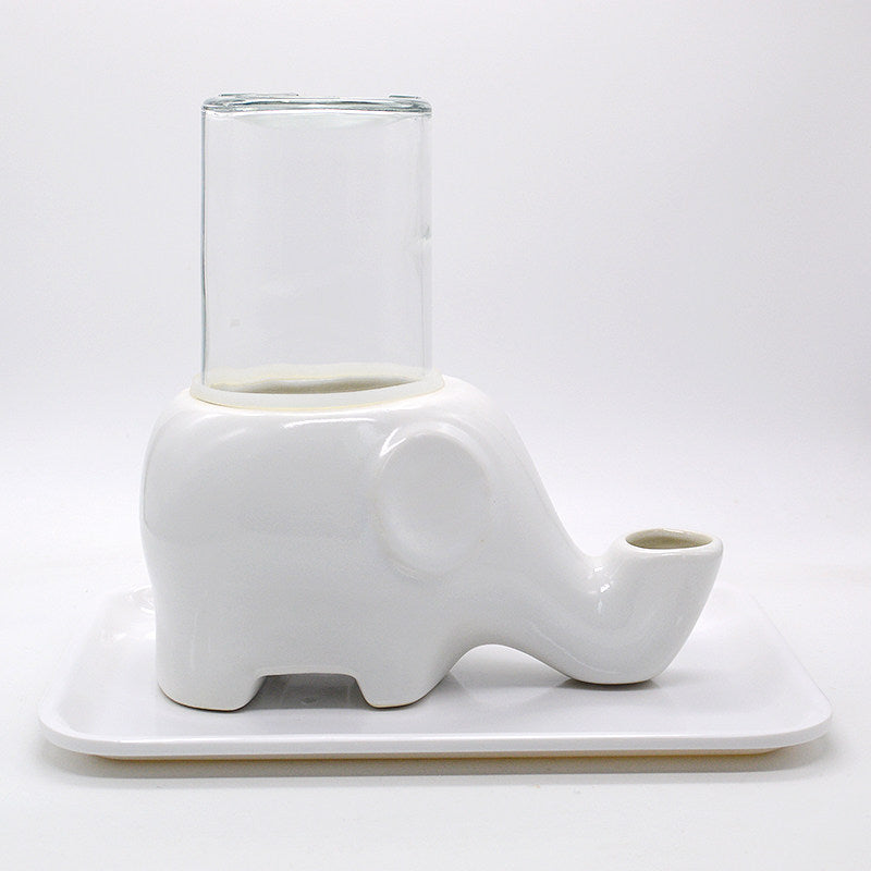 Ceramic Automatic Cat Water Dispenser with Elephant Design and Glass Bottle