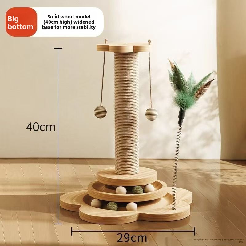 Cartoon cat climbing rack with sisal scratching post in Solid Wood, 40cm